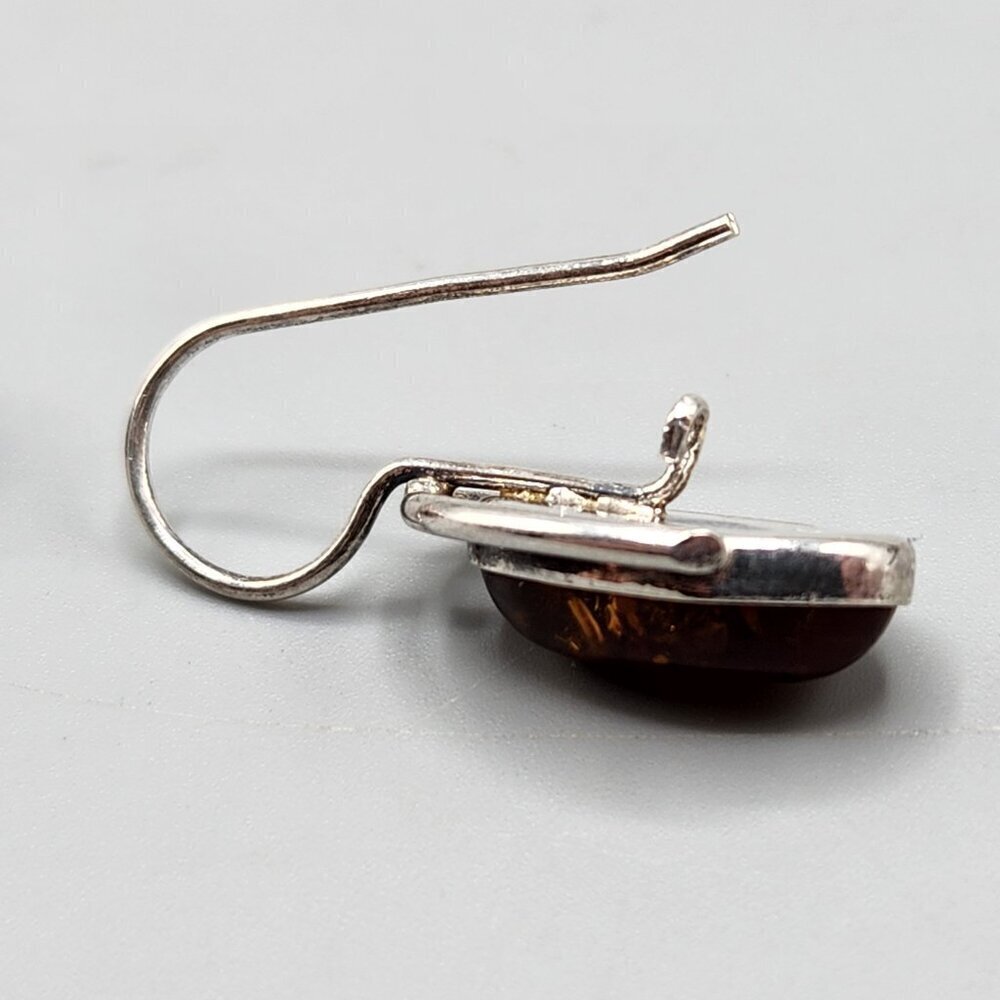 Oval Amber Drop Earrings on Sterling Silver Setting - Picture 6 of 11